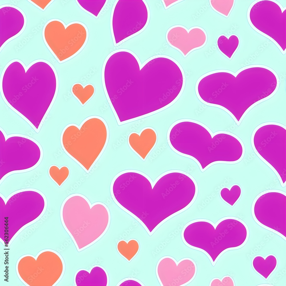 Hand drawn red and yellow hearts, seamless hearts pattern, tileable Valentine texture asset, part of Hearts_Textures_Collection, Generative AI