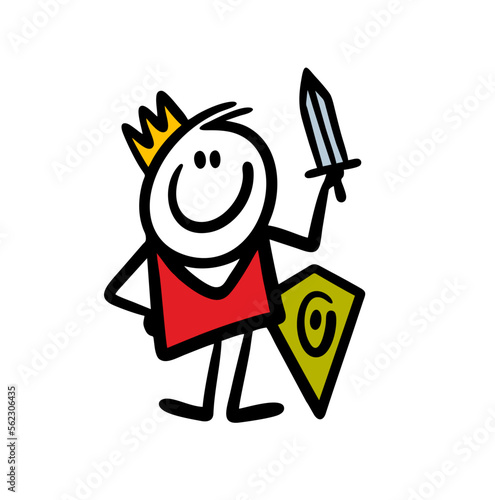 Clumsy knight with a crown on his head raised his sword hand.
