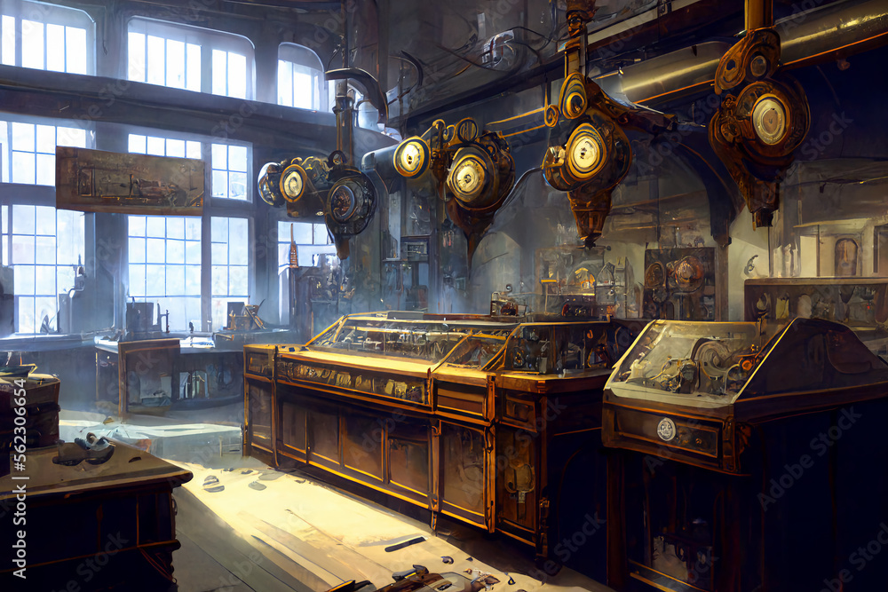 Obraz premium 美麗幻想的スチームパンク背景のイラスト(AI generated image)