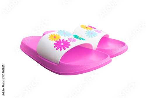 Beach rubber slippers isolated on white background. Flip flops isolated. Beach swimming shoes background.