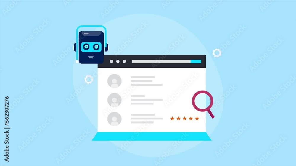 Automating customer service and sales with AI driven CRM system Saas technology animation concept. User profile on dashboard with Robot face. Automating customer service and sales with AI driven CRM system Saas technology animation concept. User profile on dashboard with Robot face.