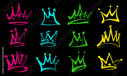 Hand drawn Various crowns set  graffiti crown colorful icon background   vector illustration doodle 