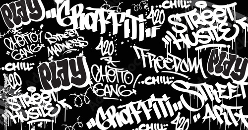Abstract graffiti art background with scribble throw-up and tagging hand-drawn style. Street art graffiti urban theme for prints  patterns  banners  and textiles in vector format.