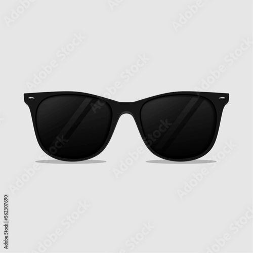 Black fashion sunglasses with dark glass on a grey background. vector illustration