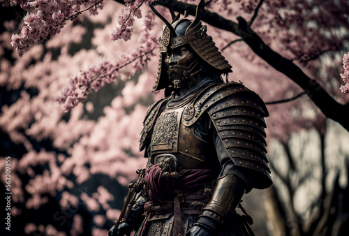 Samurai Warrior in Full Armor Standing at the Ready