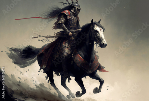 Samurai Warrior on Horseback Leading a Charge