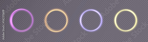 Light gold circle. Round golden line light effect. Glowing golden circle with neon effect. PNG frame for web design and illustrations vector