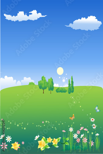 lawn sunny landscape vector illustration