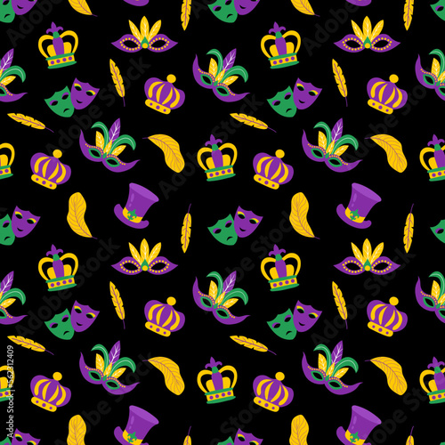 Seamless pattern Mardi Gras carnival. Design for fabric, textile, wallpaper, packaging.	