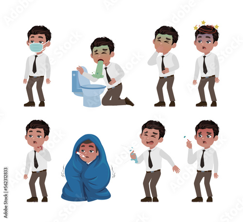 Set of men with pain and diseases