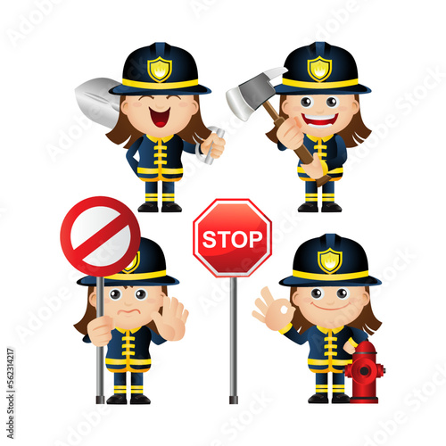 Firefighter with different poses