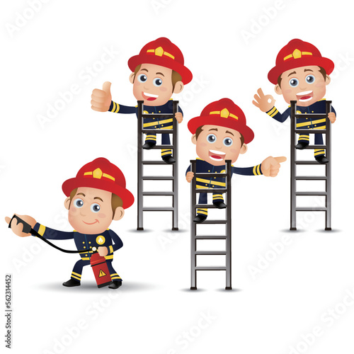 Firefighter with different poses