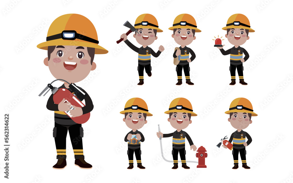 Firefighter with different poses