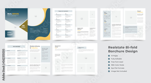 business bifold brochure or magazine cover design vector template