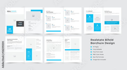 business bifold brochure or magazine cover design vector template