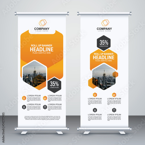 Orange Abstract Shapes Modern  Business Roll Up Banner Stand Poster Brochure  pull up template