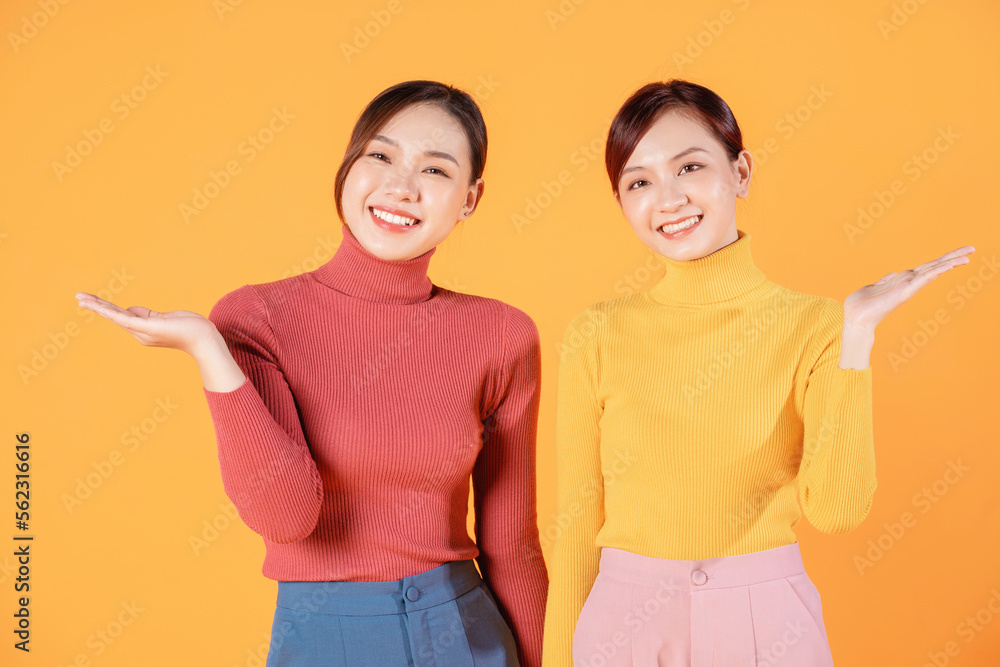 Image of two young Asian woman on background Image of two young Asian woman on background