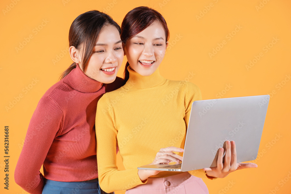 Image of two young Asian woman on background Image of two young Asian woman on background
