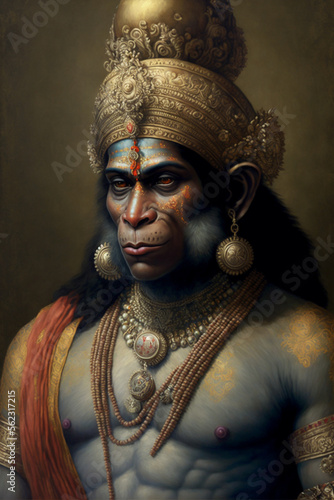 Canvas Print Generative AI illustration of Hanuman monkey god