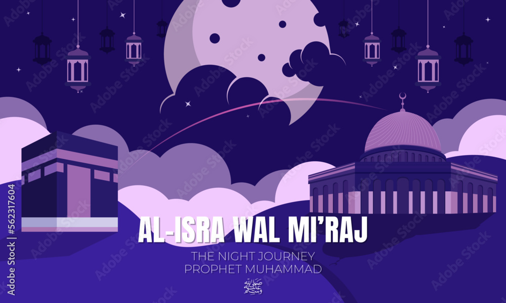 Isra Miraj Islamic Day flat cartoon background