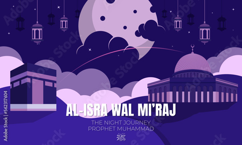 Isra Miraj Islamic Day flat cartoon background