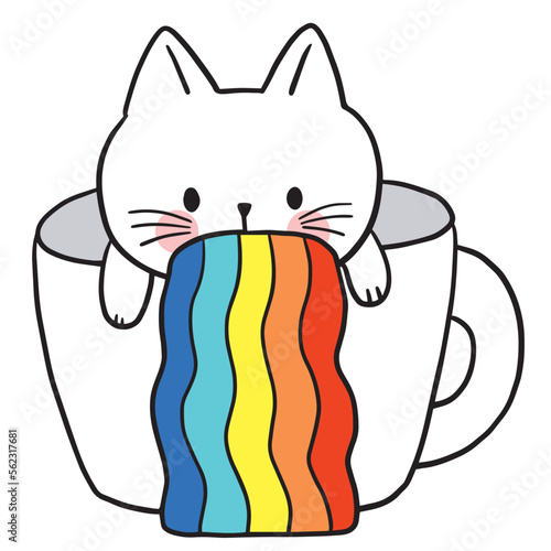 Fotografie Cartoon cute character white cat vector.