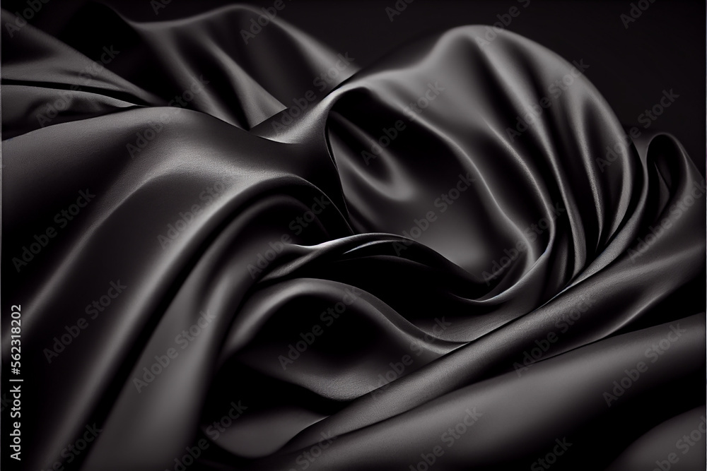 Fototapeta premium Black satin silk background. generative ai