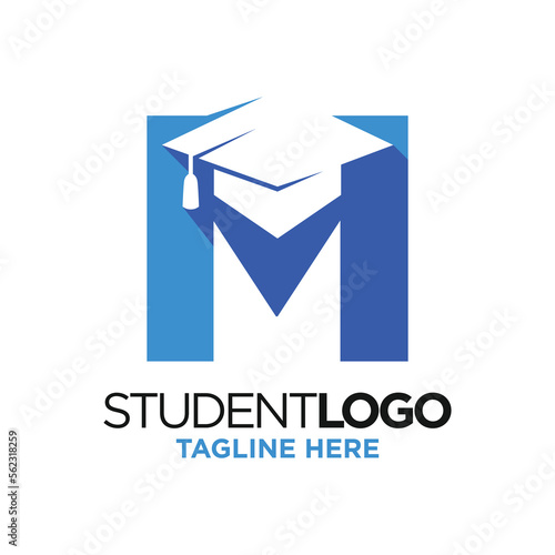 Letter M Graduation Hat Logo Design Template Inspiration, Vector Illustration.
