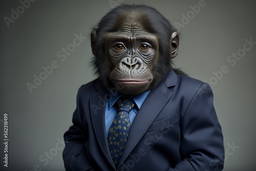 Baby gorila in the business suit created with Generative AI technology