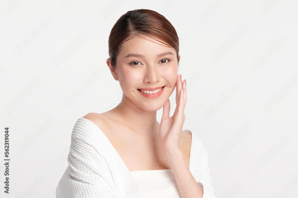 Beautiful young asian woman with clean fresh skin on white background, Face care, Facial treatment, Cosmetology, beauty and spa, Asian women portrait.