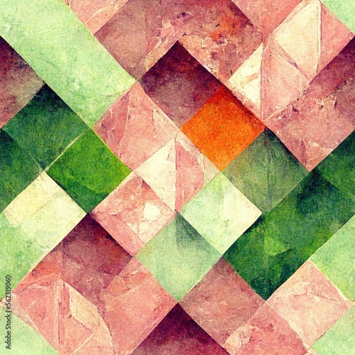 green blue, brown, pink abstract geometric pattern