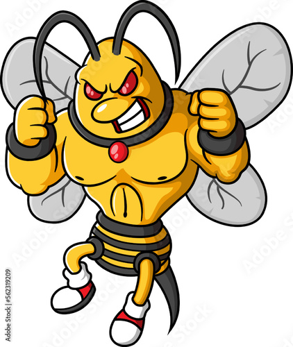 muscular fierce bees cartoon character