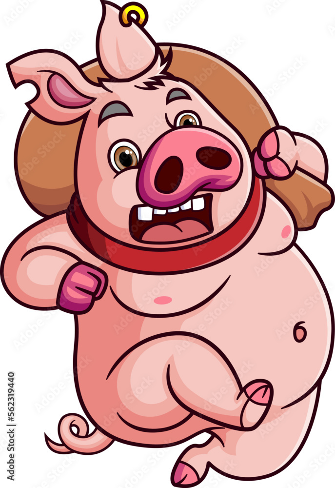 thief pig running with sack of money thief pig running with sack of money