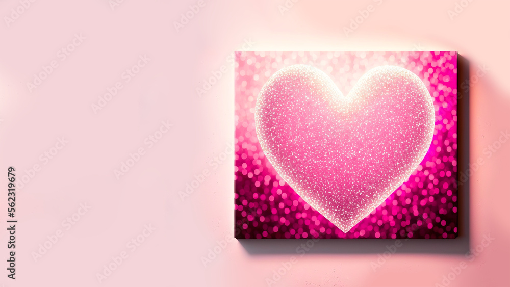 Shiny Pink Glittery Heart Shape On Sqaure Frame. 3D Render. Shiny Pink Glittery Heart Shape On Sqaure Frame. 3D Render.