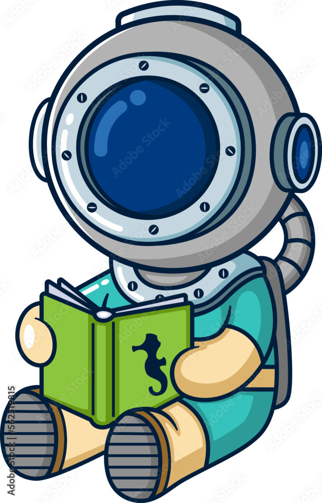 The diver sitting and reading a book The diver sitting and reading a book