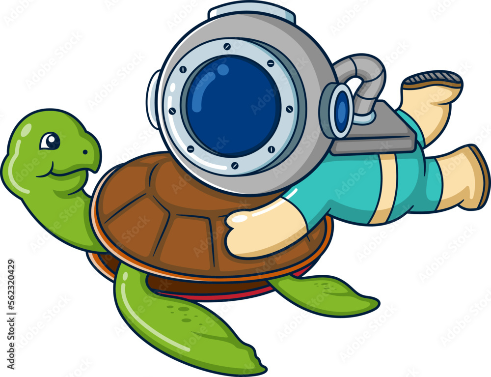 Fototapeta premium The diver plays and has fun with a big turtle