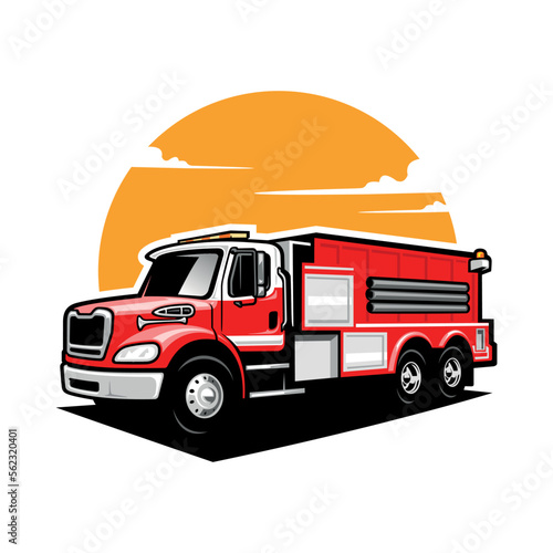 red fire truck illustration logo vector
