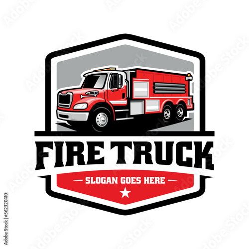 red fire truck illustration logo vector