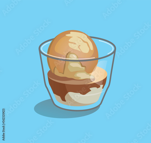 Affogato Ice Cream.The espresso dessert with ice cream.Isolated vector illustration on a blue background.