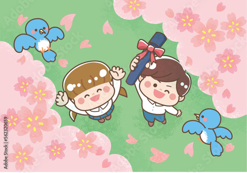 卒園・卒業イラスト　喜ぶ子どもたち