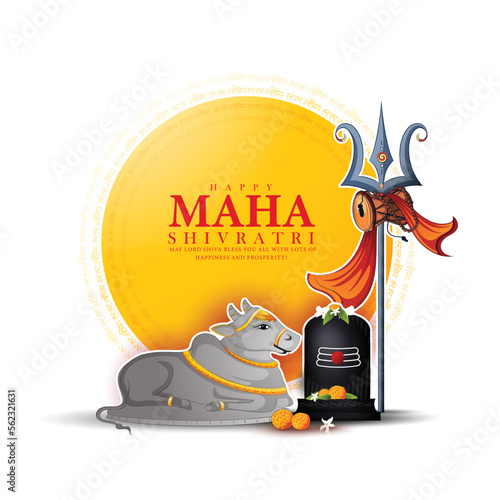 Maha Shivratri creative poster Illustration Of Lord Shiva and nandi For hindu festival Shivratri With Hindi Message and calligraphy.
