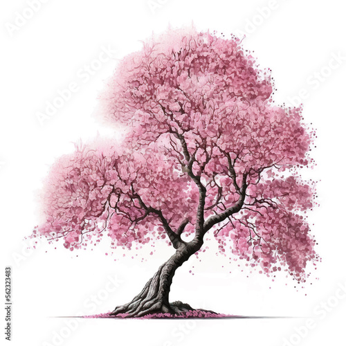 Pink flower sour cherry tree isolated on white background. This has a clipping path