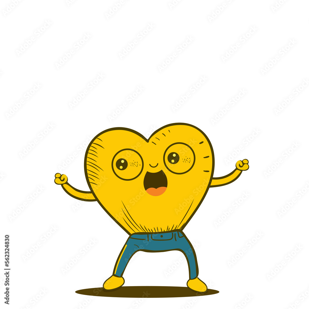 Obraz premium Vector Illustration Of Cheerful Yellow Heart Mascot.