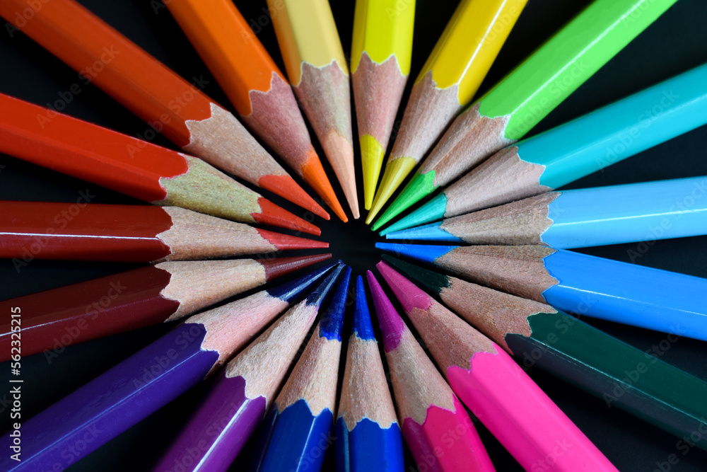 Color pencils isolated on black background. Close up Color pencils isolated on black background. Close up