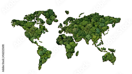 Earth is isolated on white background. world map green planet Earth Day or environment day Concept and ecology and environment sustainable concept.