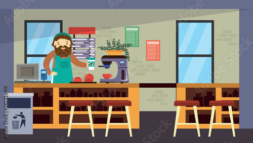 Barista prepares coffee in a coffee shop