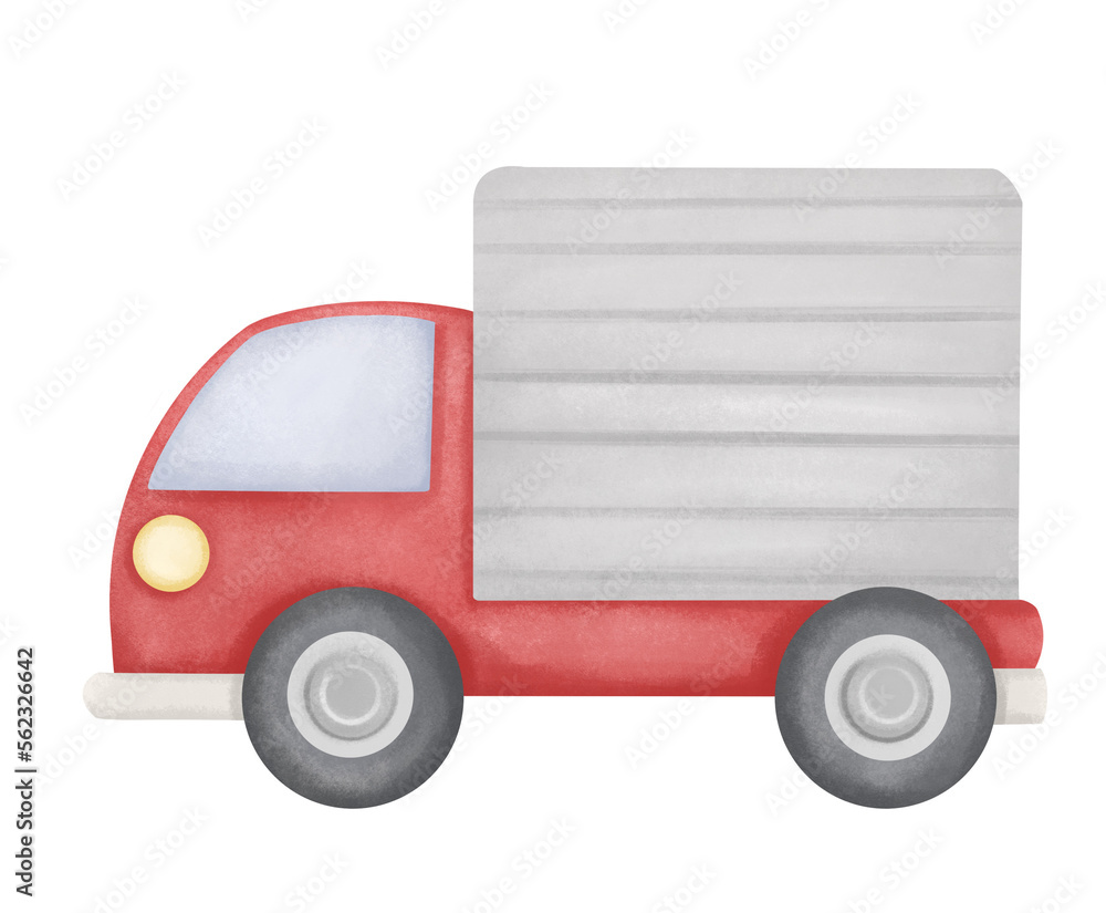 Hand drawn red truck , transportation illustration concept, cute red truck Hand drawn red truck , transportation illustration concept, cute red truck