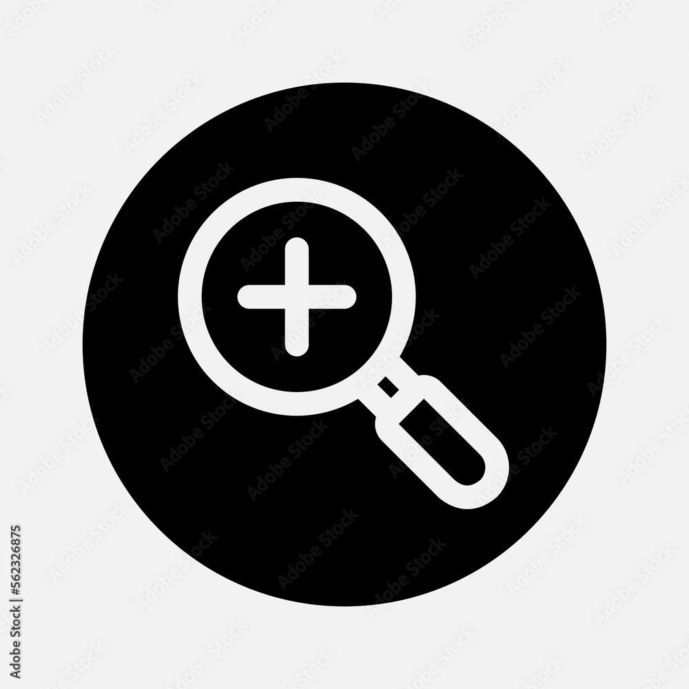 Fototapeta premium Zoom in icon in solid style about essentials, use for website mobile app presentation