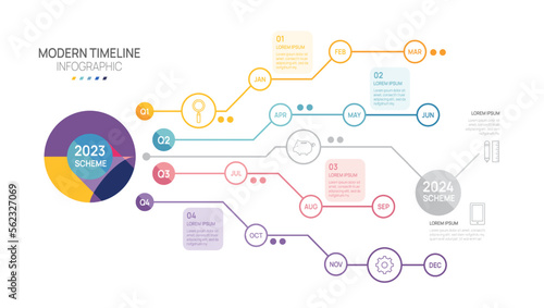 Business timeline infographic scheme road map template. Modern milestone element timeline diagram calendar and 4 quarter topics, Can be used vector infographic digital marketing data presentations.