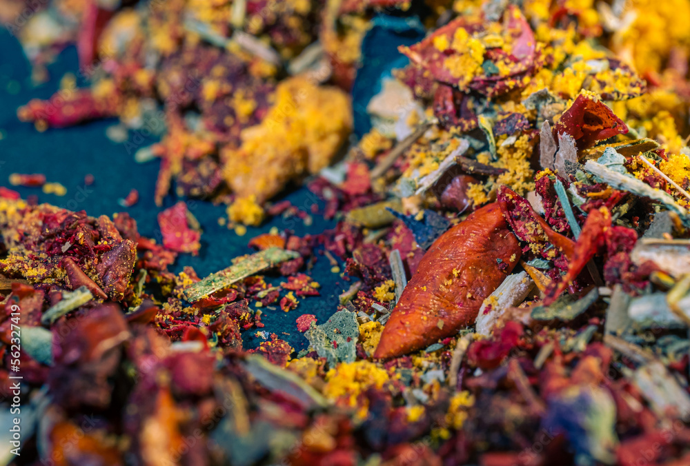Macro photos of spices in the assortment. Macro photos of spices in the assortment.